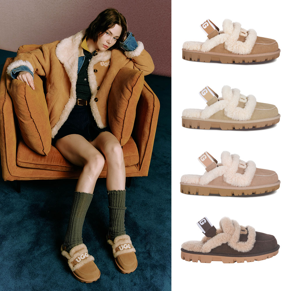 [무료배송] 호주정품 오즈라나 로고 시어링 탈부착 밴딩 슬리퍼 (굽 2.5cm) OZLANA UGG OZ3008